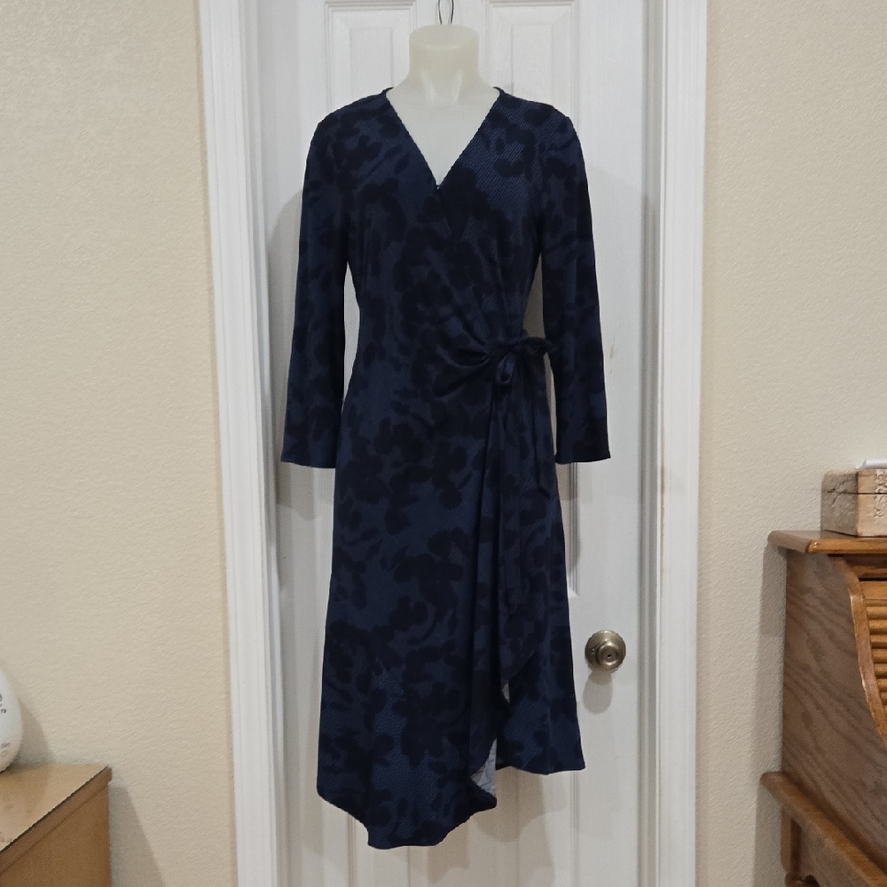 Halston Heritage Navy Floral Long Sleeve Dress
